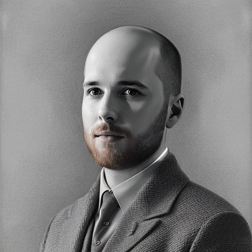 Profile picture of Sébastien De Revière, wearing an elegant outfit generated with a fine-tuned Stable Diffusion model.